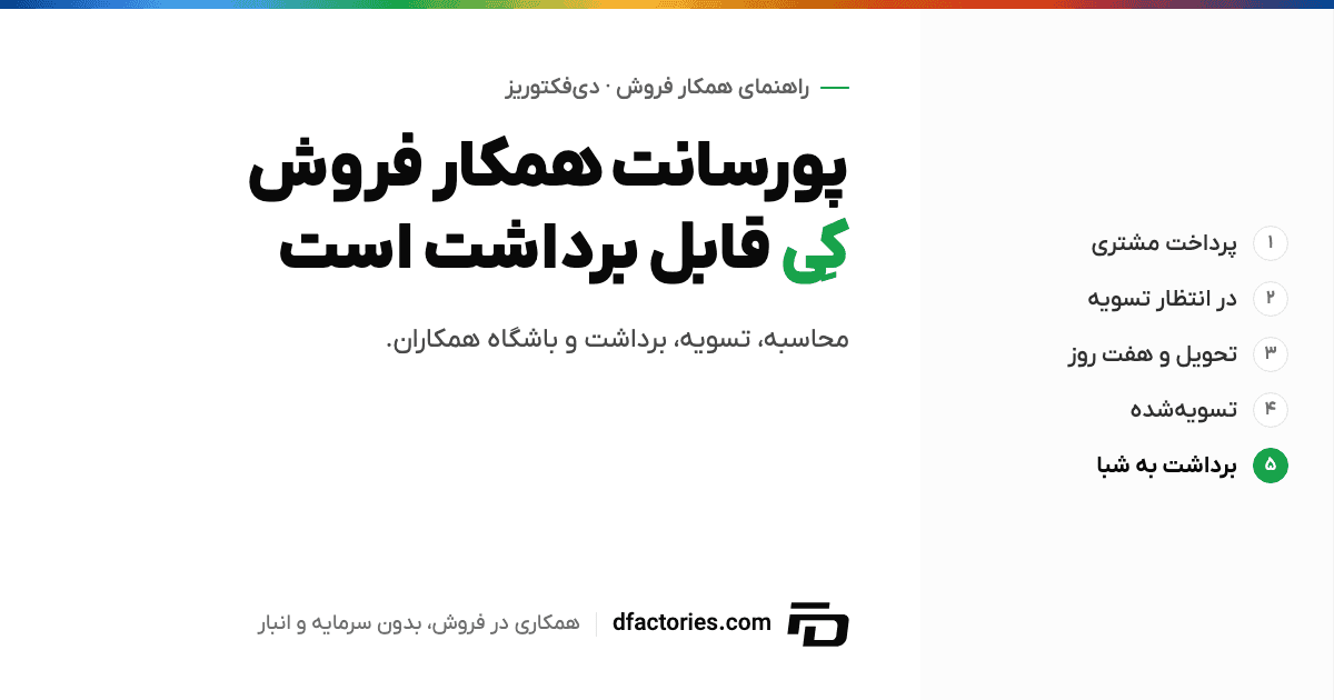 پورسانت همکار فروش دی‌فکتوریز — محاسبه، تسویه و برداشت