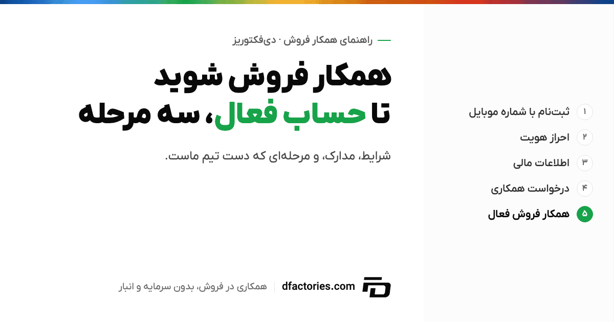راهنمای همکار فروش دیفکتوریز — از ثبتنام تا حساب فعال در سه مرحله